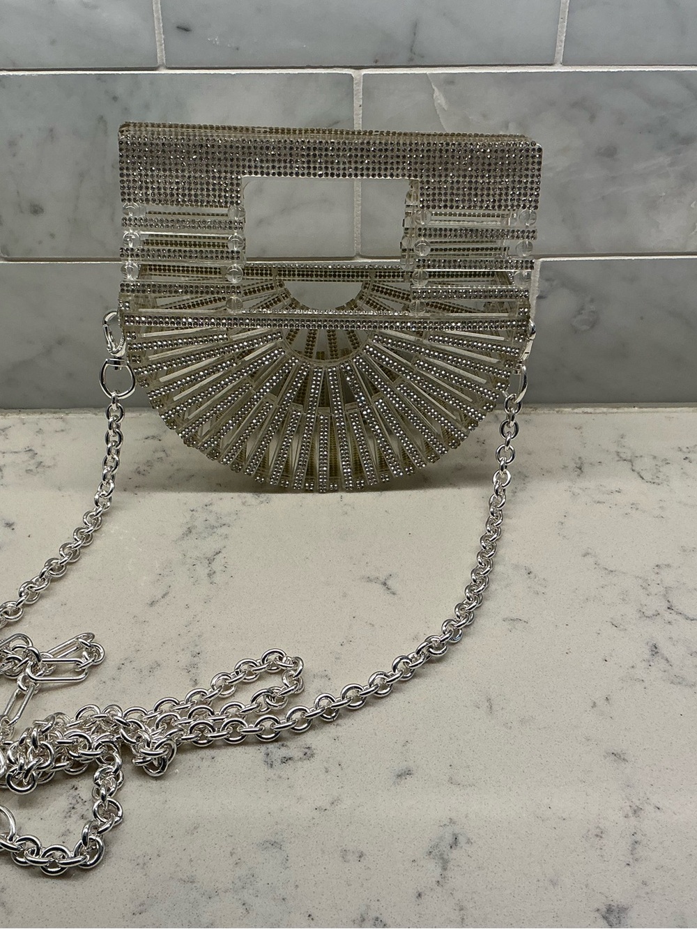 cult gaia Clear Rhinestone Mini Bag with Silver Chain